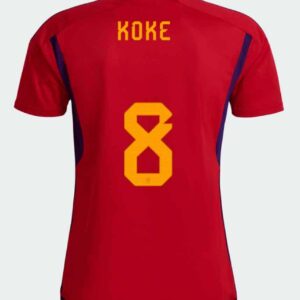 camiseta de koke 2022 españa rojo de espaldas barata