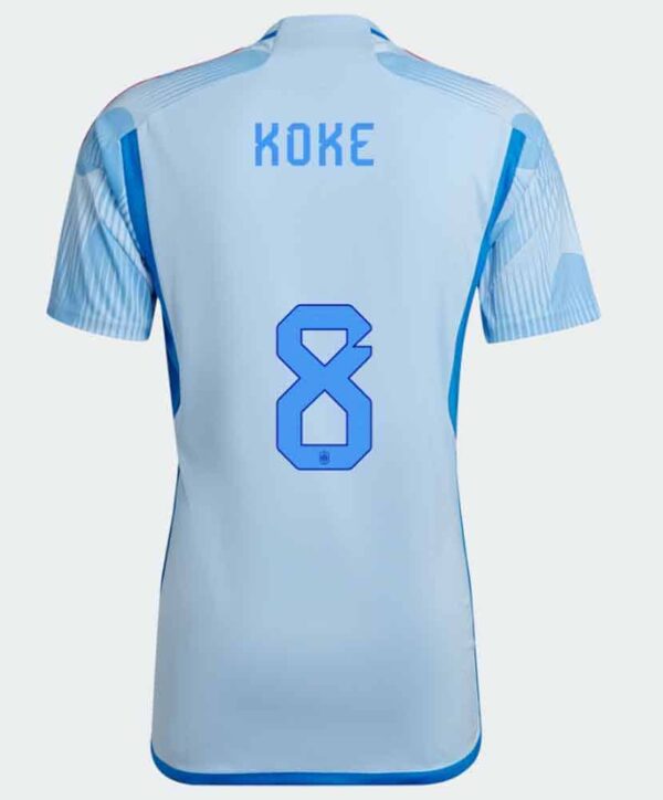 camiseta koke 2022 visitante azul de espaldas barata