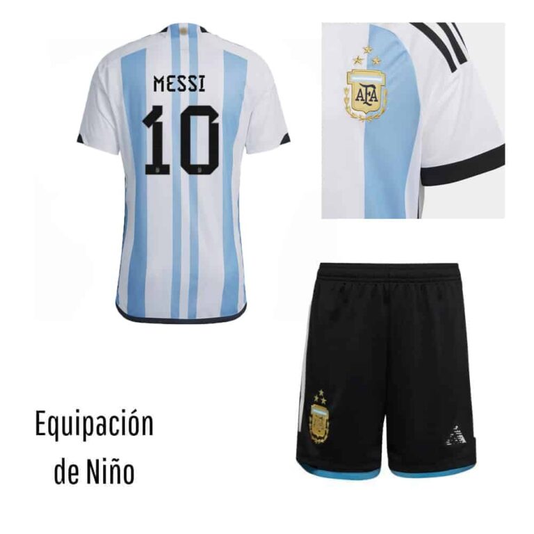 Equipación Niño Messi Argentina 3 Estrellas 2022 Web Nº1 de Camisetas