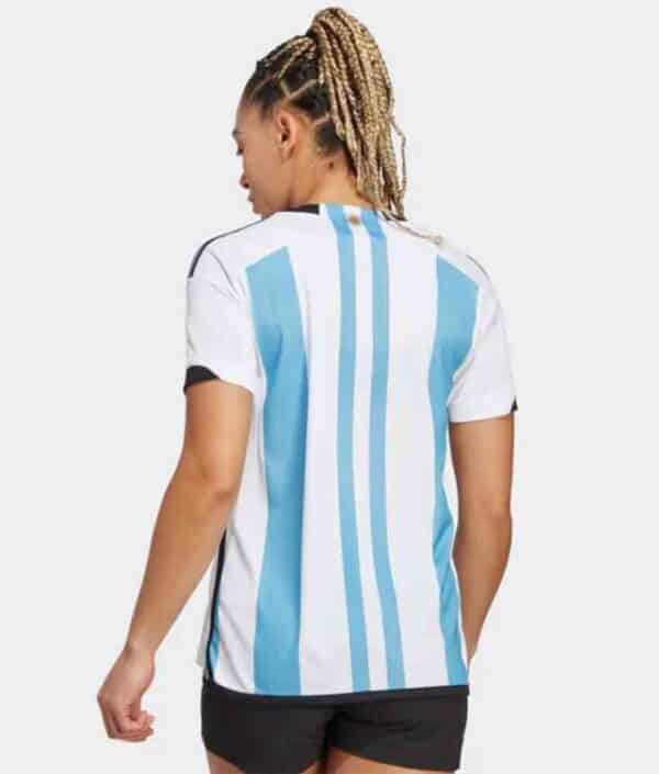 camiseta mujer argentina 2022 local blanca de espaldas detalles barata
