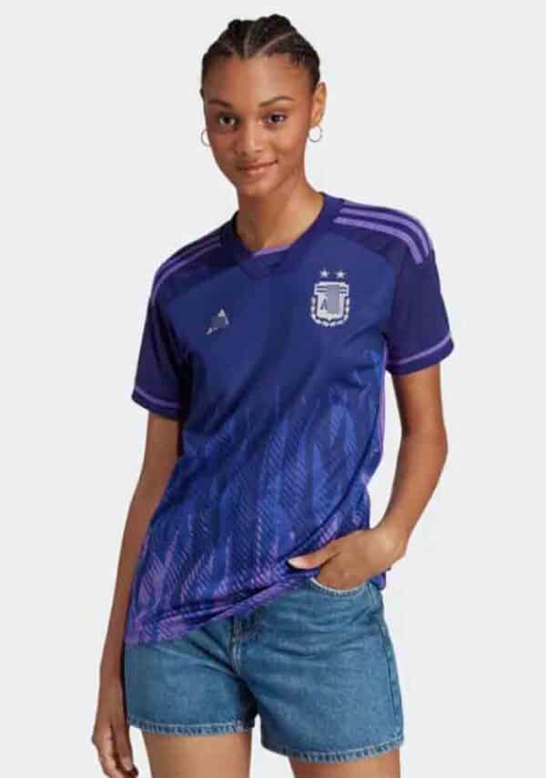 camiseta mujer argentina 2022 visitante azul frontal detalles barata