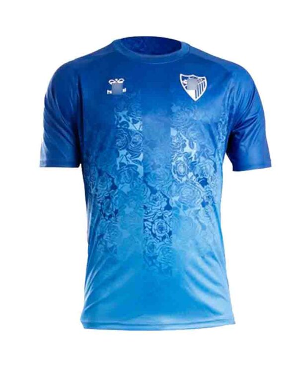 camiseta pre partido malaga 2023 azul fronta lbarata