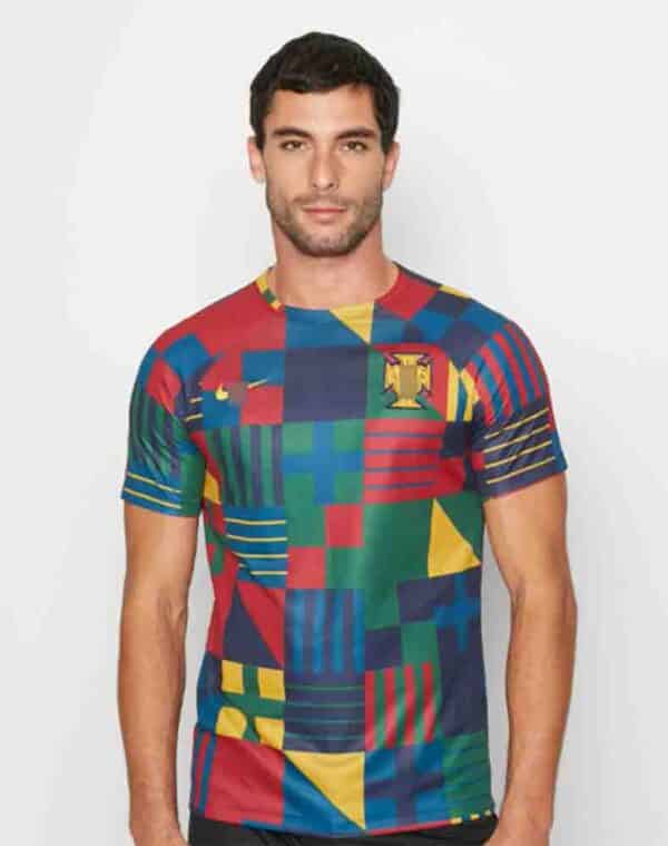camiseta pre partido portugal 2023 multicolor frontal detalles barata